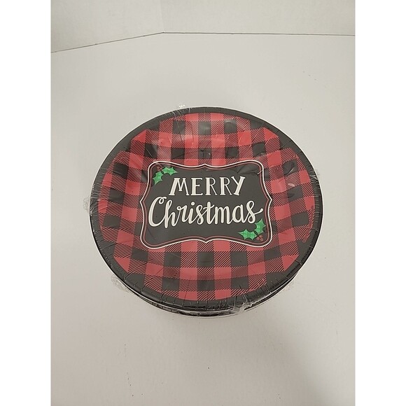 MERRY CHRISTMAS  Plates 40-Count Paper Plates Holiday Party Buffalo Plaid 10" - Picture 1 of 4
